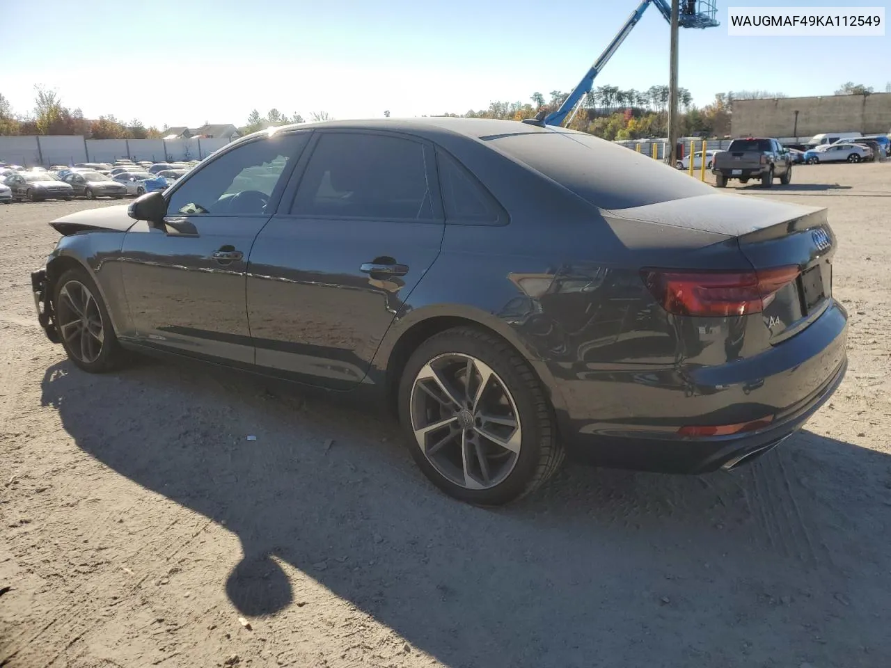 2019 Audi A4 Premium VIN: WAUGMAF49KA112549 Lot: 79705374