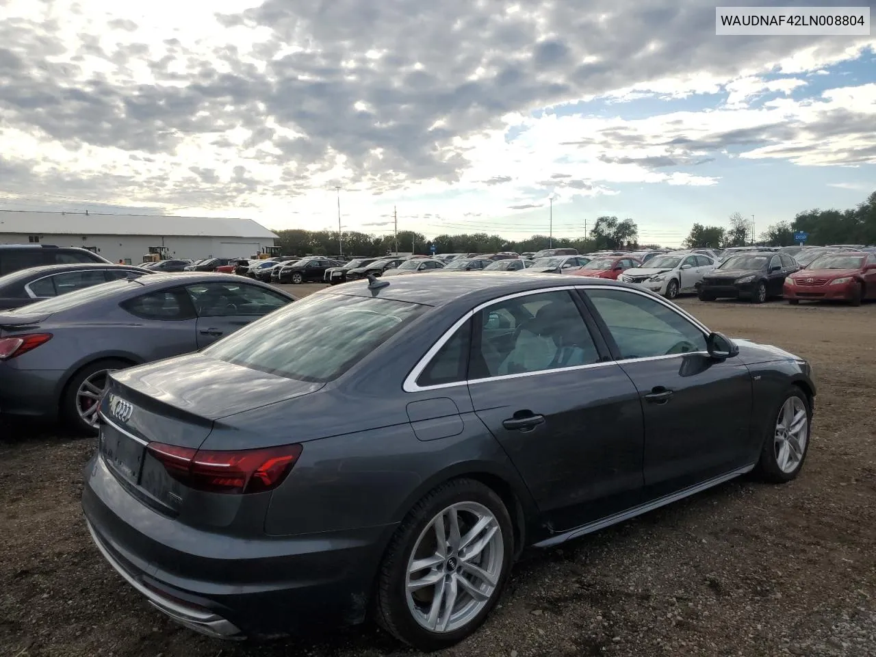 2020 Audi A4 Premium VIN: WAUDNAF42LN008804 Lot: 71955384