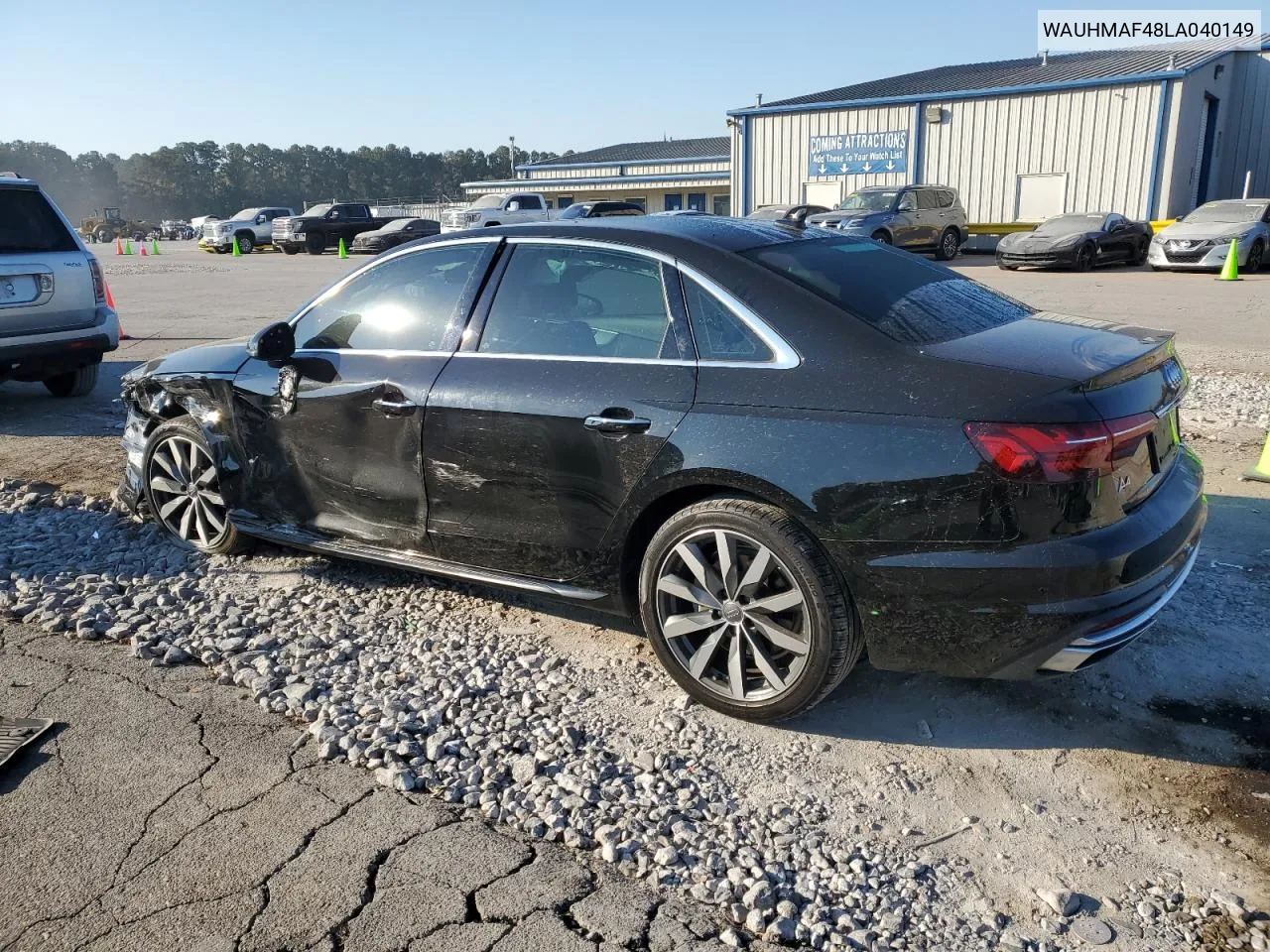 2020 Audi A4 Premium Plus VIN: WAUHMAF48LA040149 Lot: 77741504