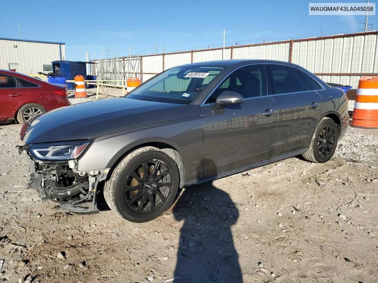 2020 Audi A4 Premium VIN: WAUGMAF43LA045058 Lot: 80259124