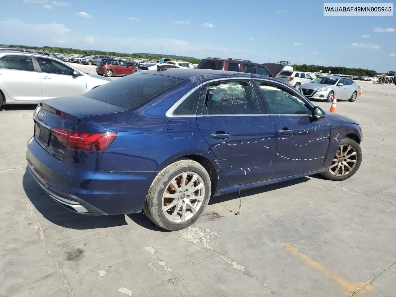 2021 Audi A4 Premium 40 VIN: WAUABAF49MN005945 Lot: 61415824