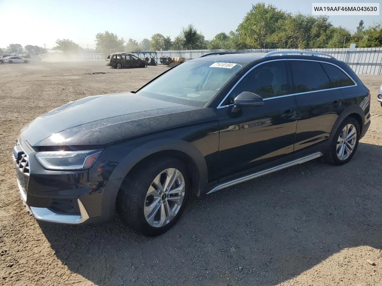 2021 Audi A4 Allroad Prestige VIN: WA19AAF46MA043630 Lot: 71410184