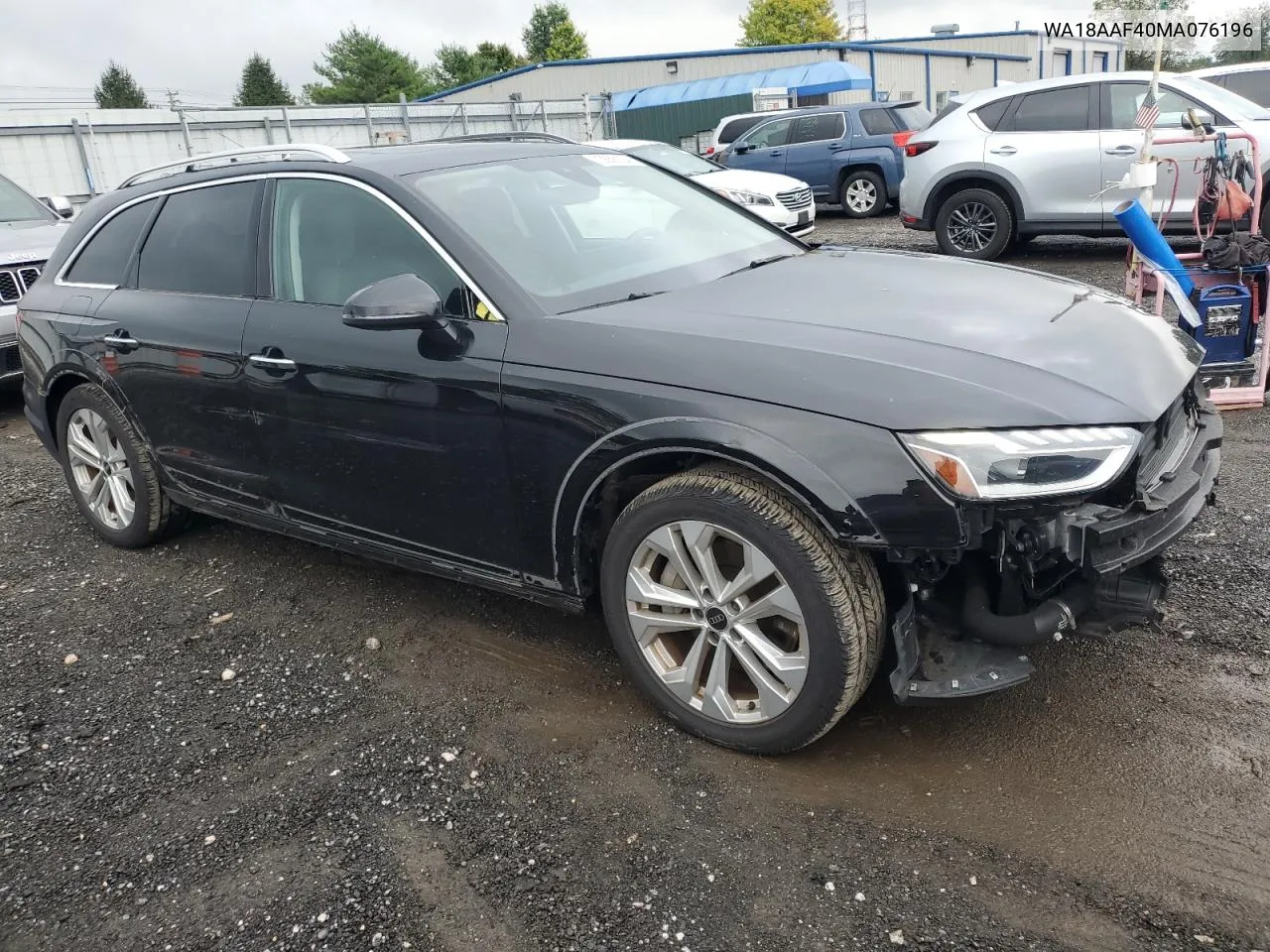 2021 Audi A4 Allroad Premium Plus VIN: WA18AAF40MA076196 Lot: 73656124