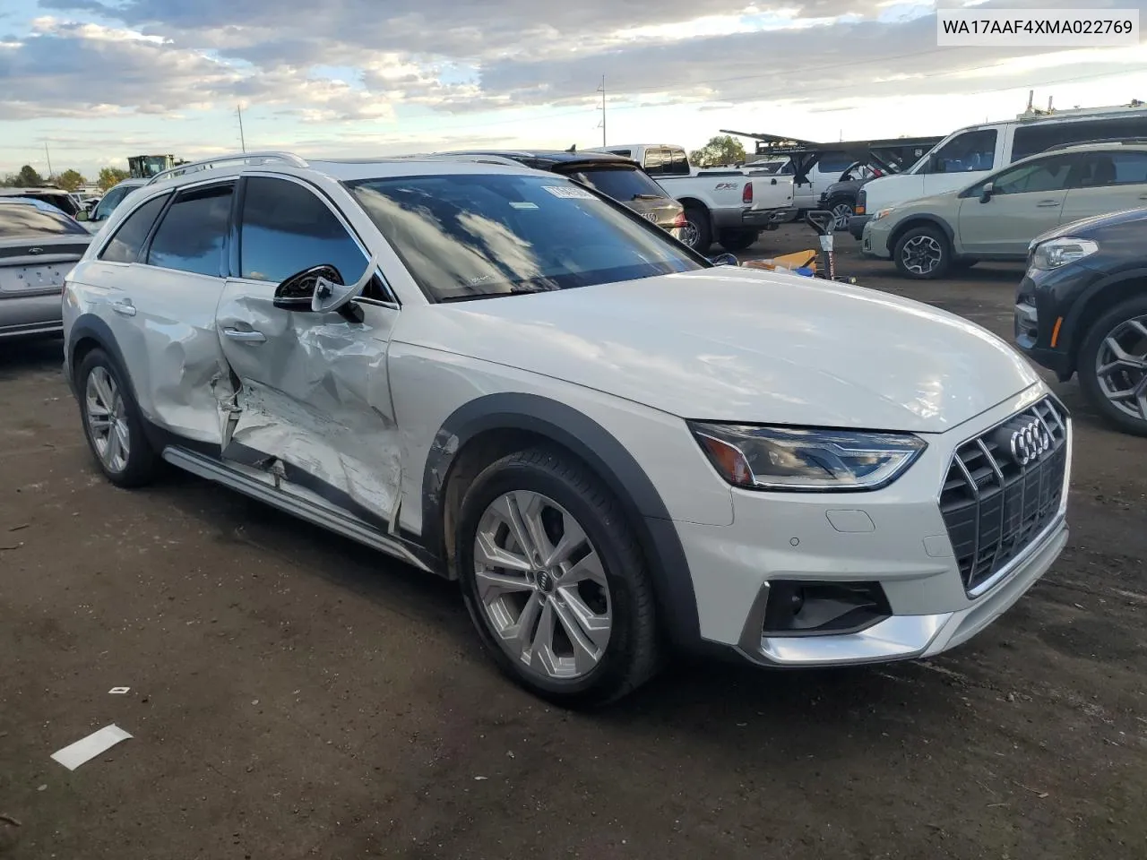 2021 Audi A4 Allroad Premium VIN: WA17AAF4XMA022769 Lot: 77647504