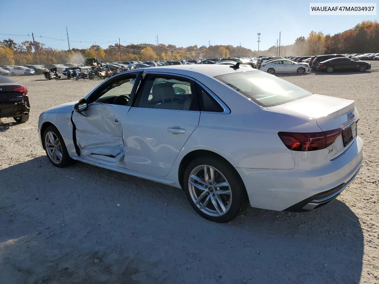 WAUEAAF47MA034937 2021 Audi A4 Premium Plus 45