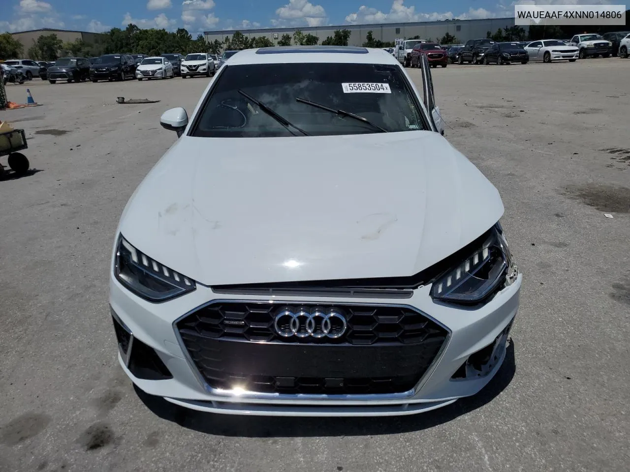 2022 Audi A4 Premium Plus 45 VIN: WAUEAAF4XNN014806 Lot: 55853504