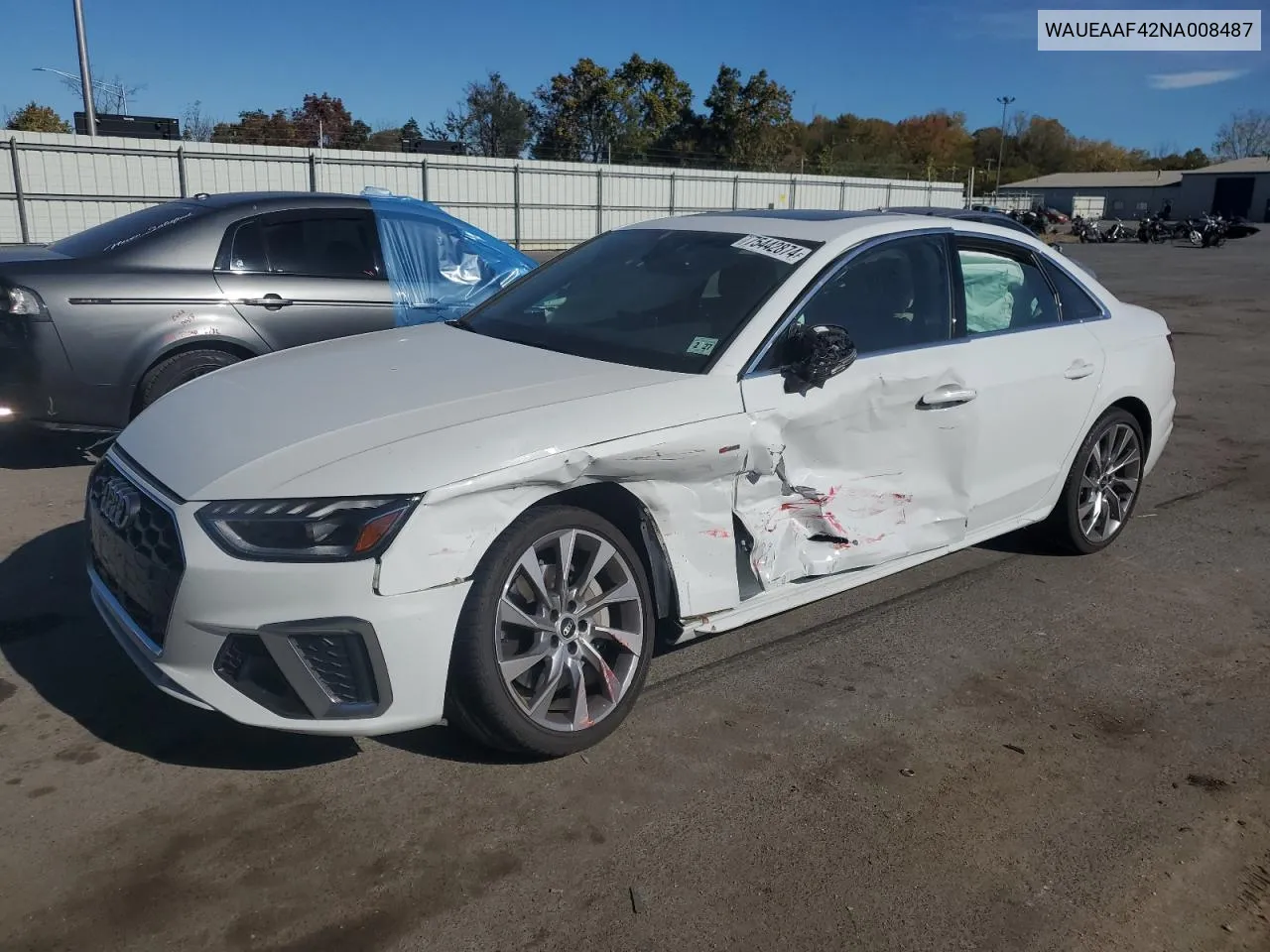 2022 Audi A4 Premium Plus 45 VIN: WAUEAAF42NA008487 Lot: 75442874