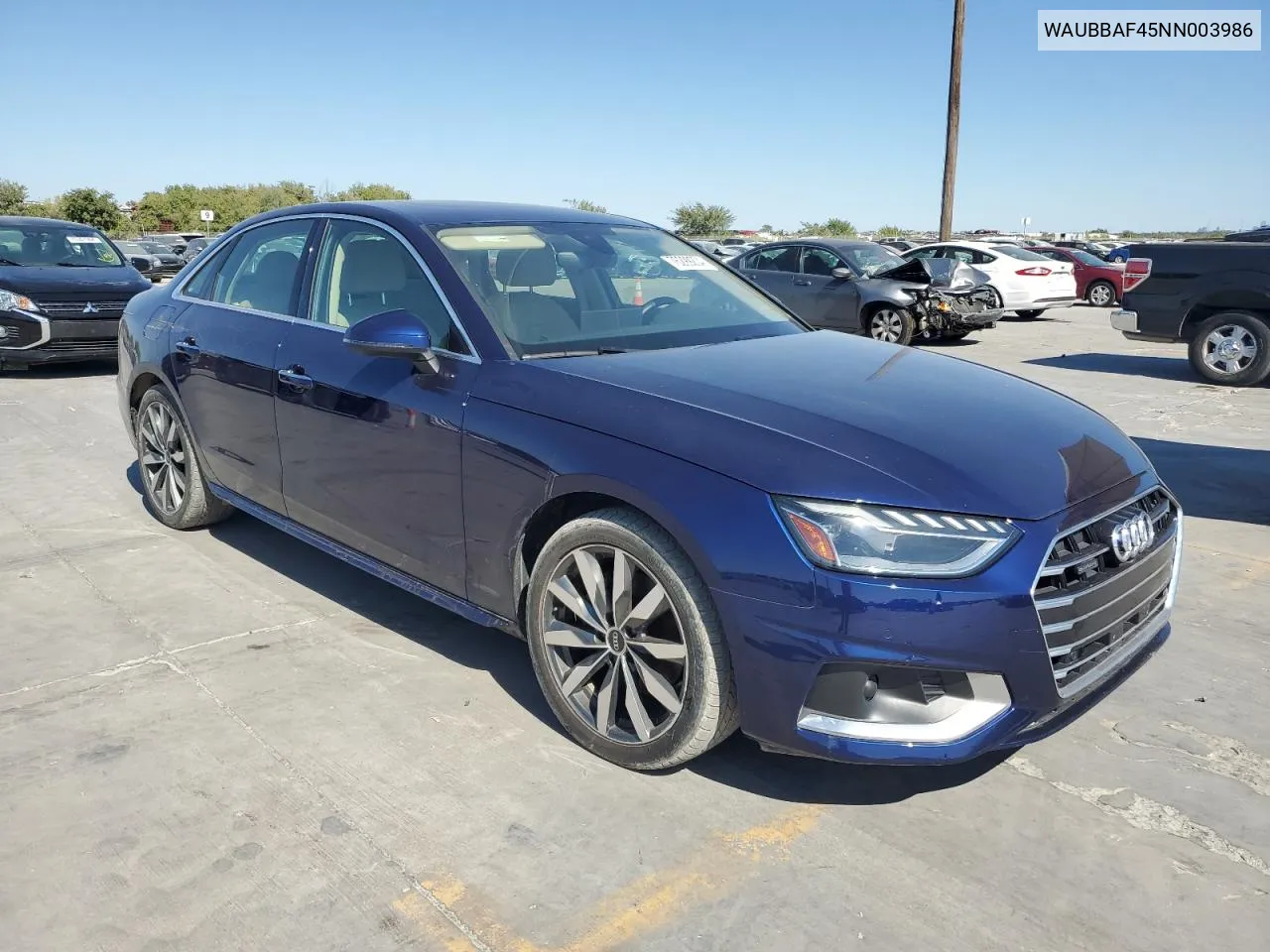 2022 Audi A4 Premium Plus 40 VIN: WAUBBAF45NN003986 Lot: 76299204