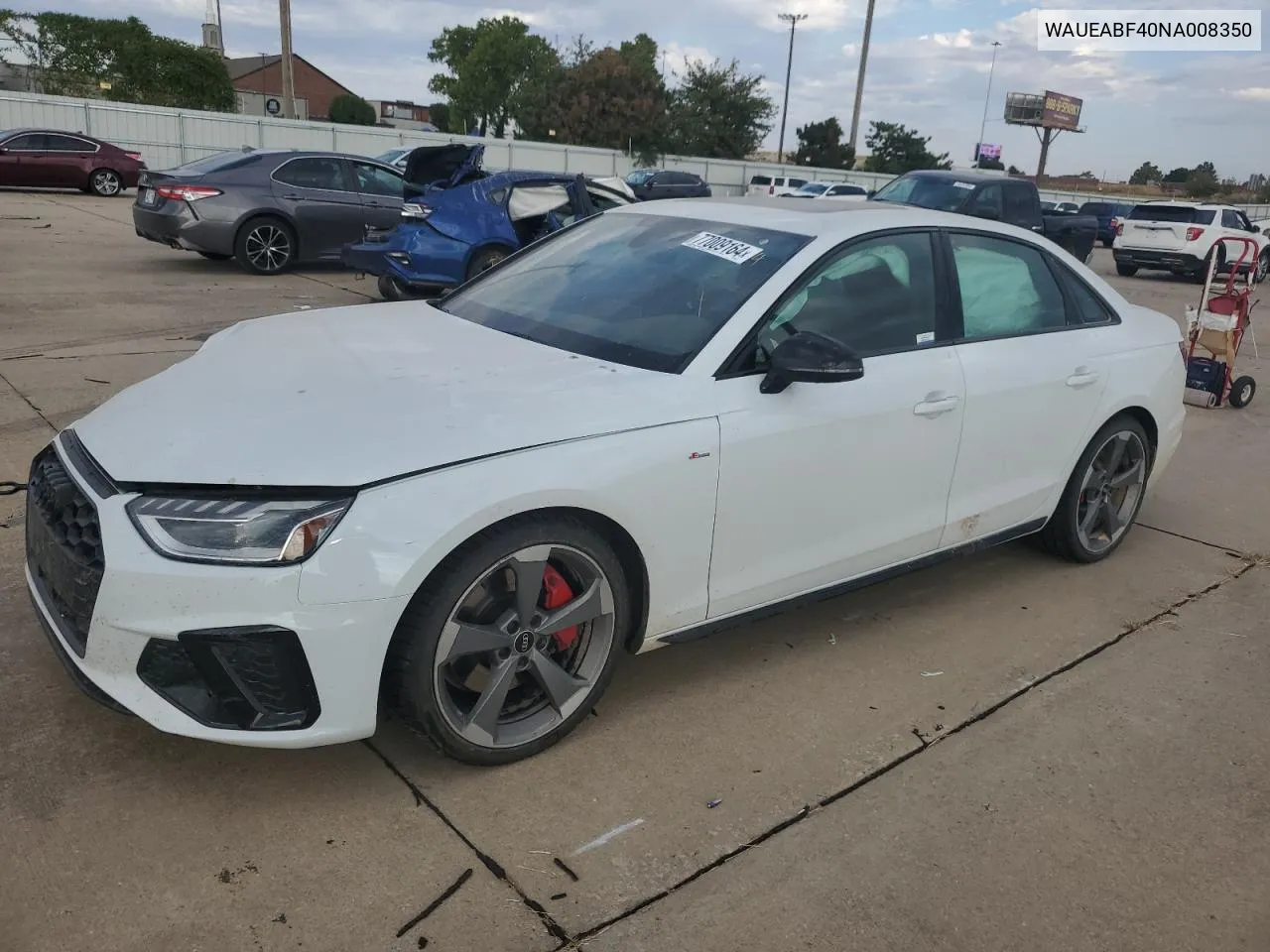 2022 Audi A4 Premium Plus 45 VIN: WAUEABF40NA008350 Lot: 77009164