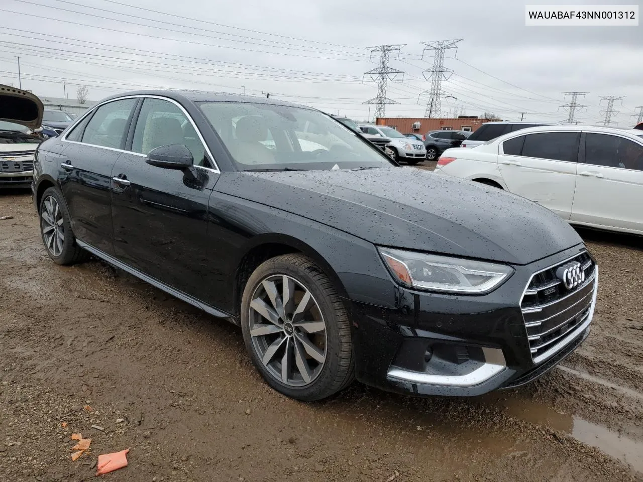 2022 Audi A4 Premium 40 VIN: WAUABAF43NN001312 Lot: 78381784