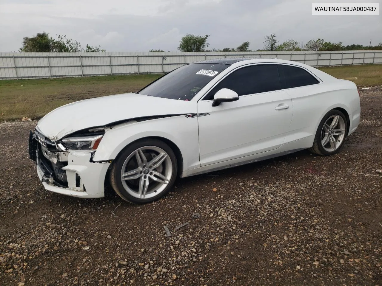 2018 Audi A5 Premium Plus S-Line VIN: WAUTNAF58JA000487 Lot: 81228974