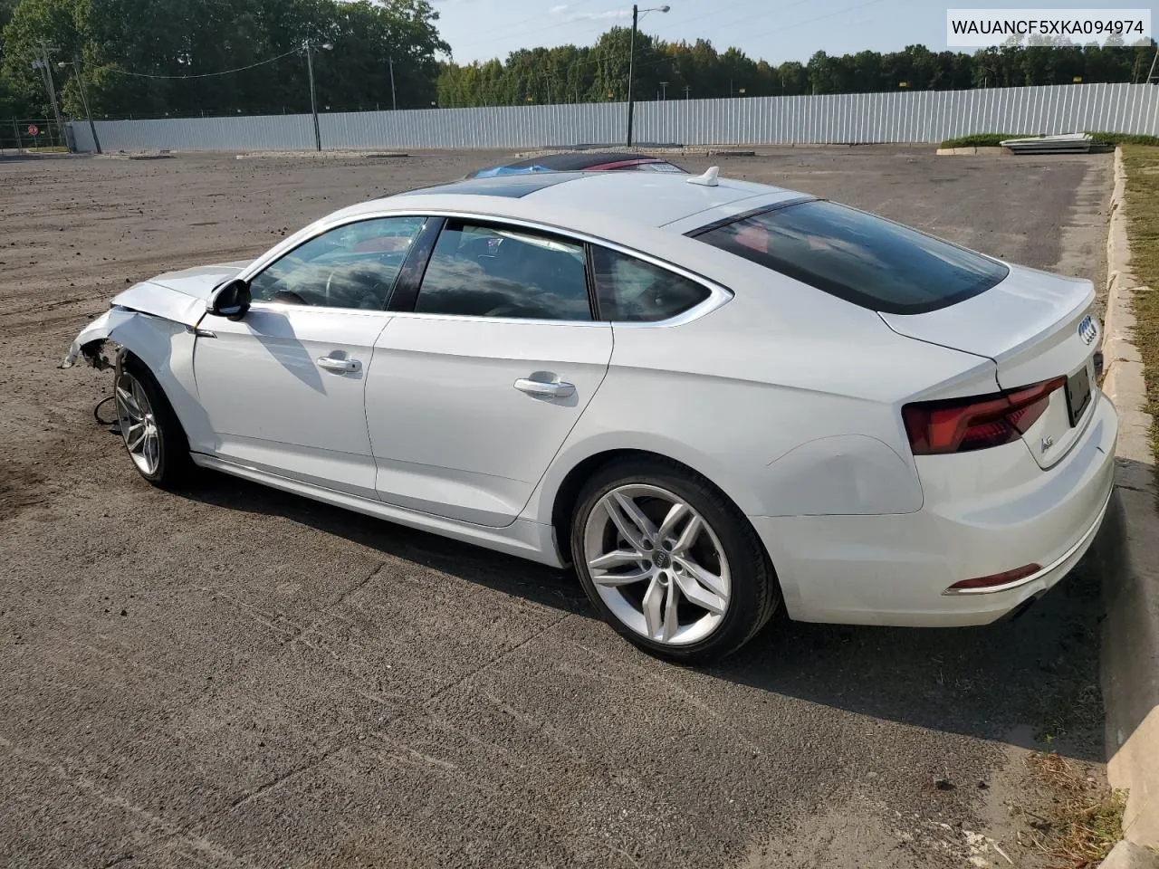 2019 Audi A5 Premium VIN: WAUANCF5XKA094974 Lot: 69969004