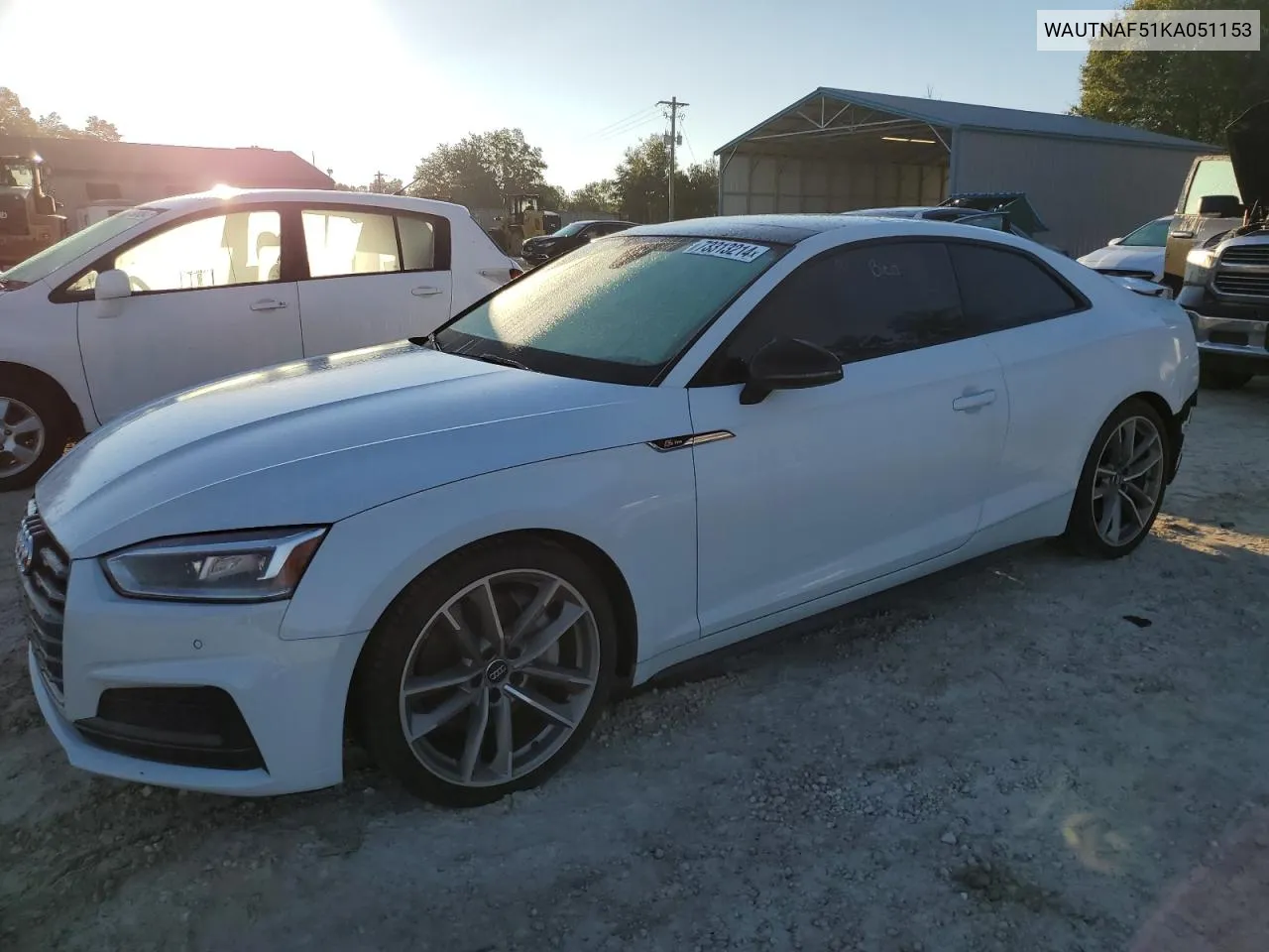 2019 Audi A5 Premium Plus VIN: WAUTNAF51KA051153 Lot: 73313214