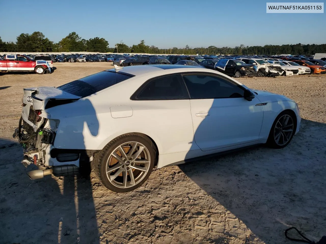 2019 Audi A5 Premium Plus VIN: WAUTNAF51KA051153 Lot: 73313214