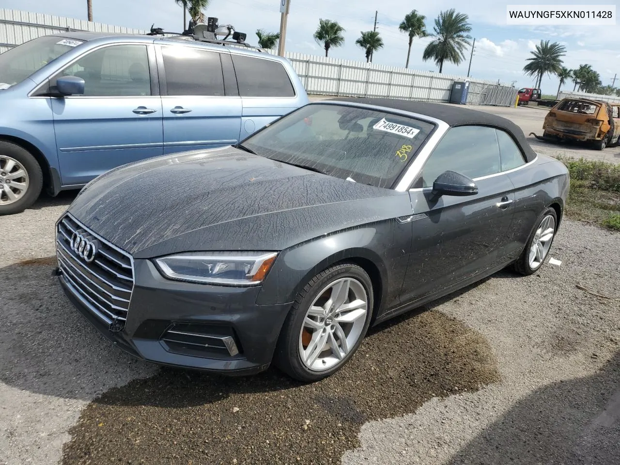 2019 Audi A5 Premium Plus VIN: WAUYNGF5XKN011428 Lot: 74991854