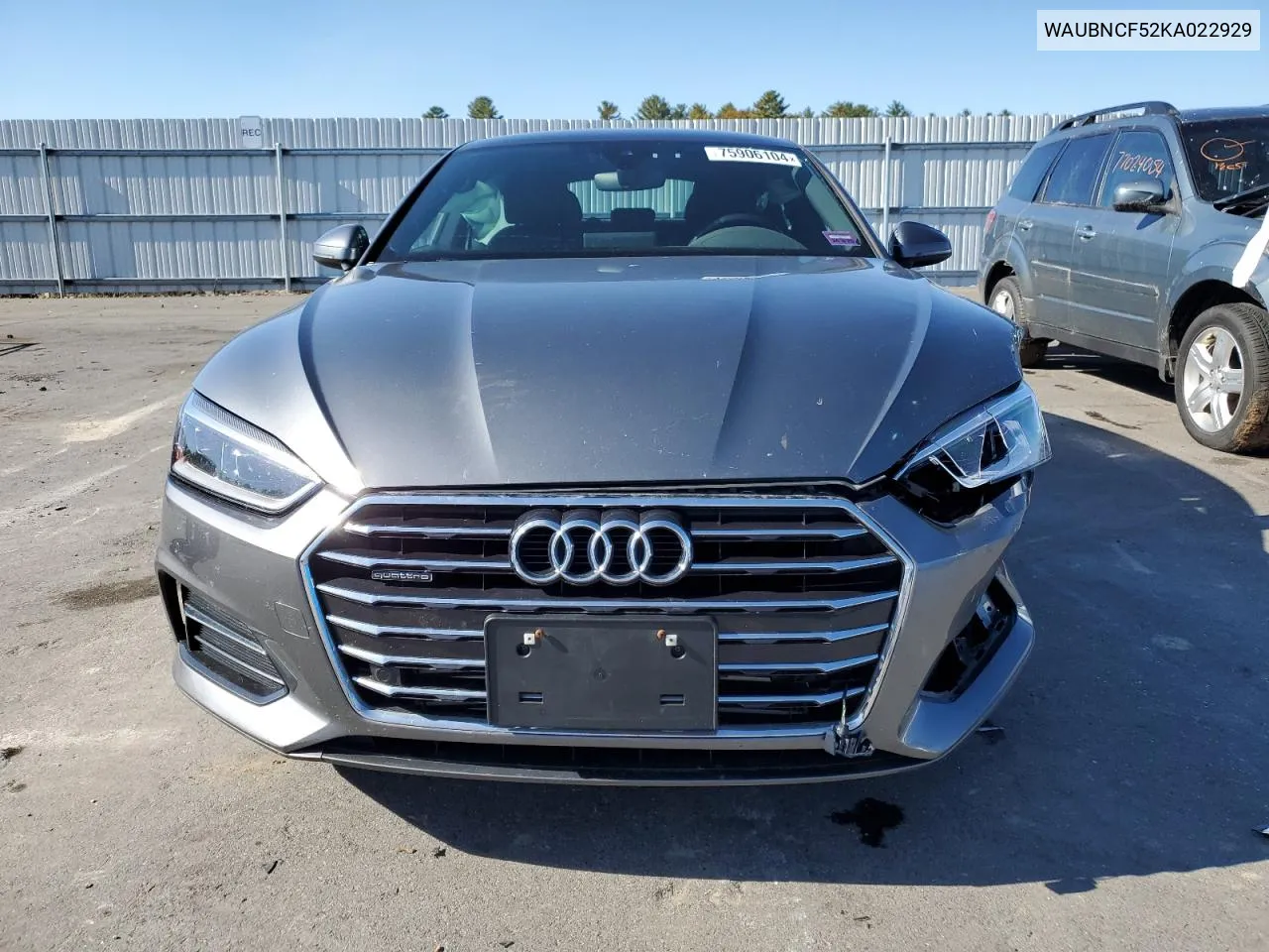 2019 Audi A5 Premium Plus VIN: WAUBNCF52KA022929 Lot: 75906104