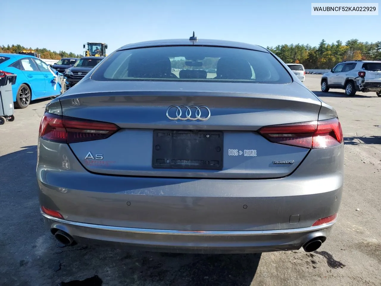 2019 Audi A5 Premium Plus VIN: WAUBNCF52KA022929 Lot: 75906104