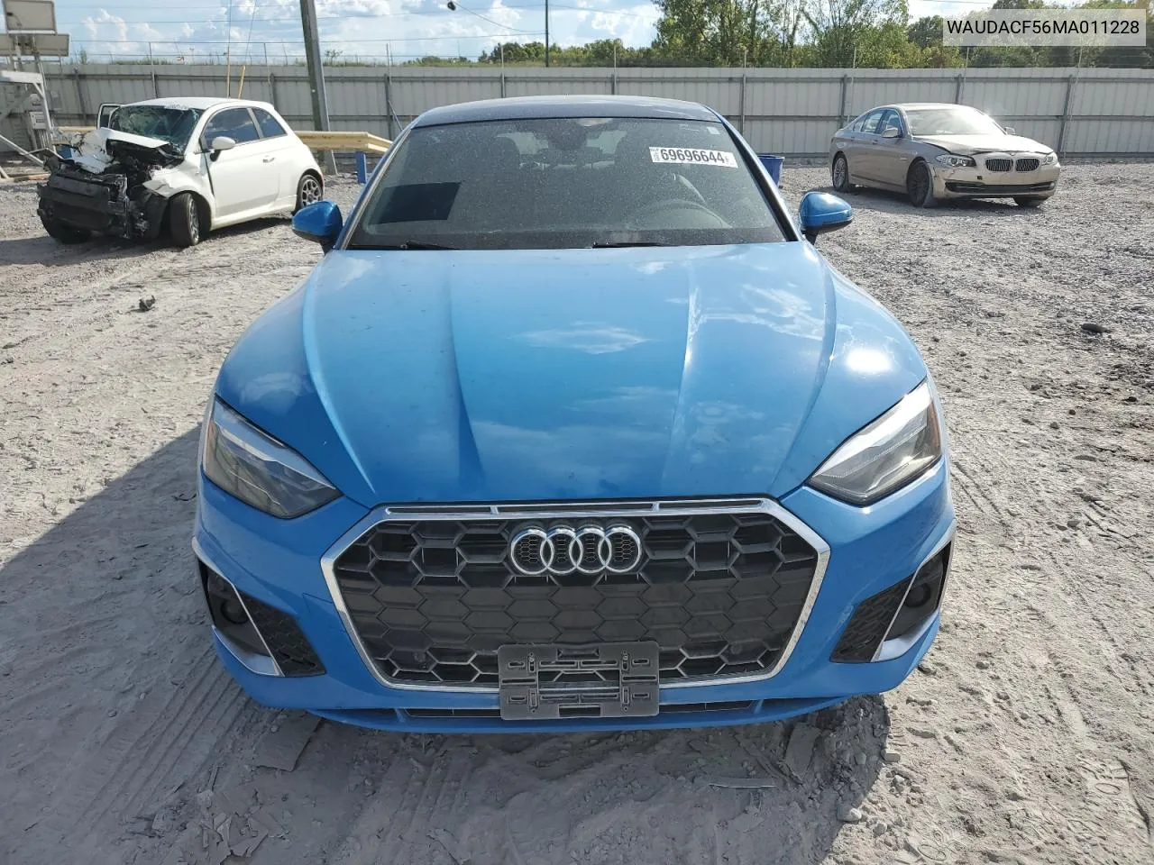 2021 Audi A5 Premium 45 VIN: WAUDACF56MA011228 Lot: 69696644