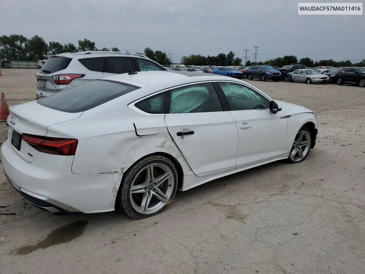 2021 Audi A5 Premium 45 VIN: WAUDACF57MA011416 Lot: 73198574