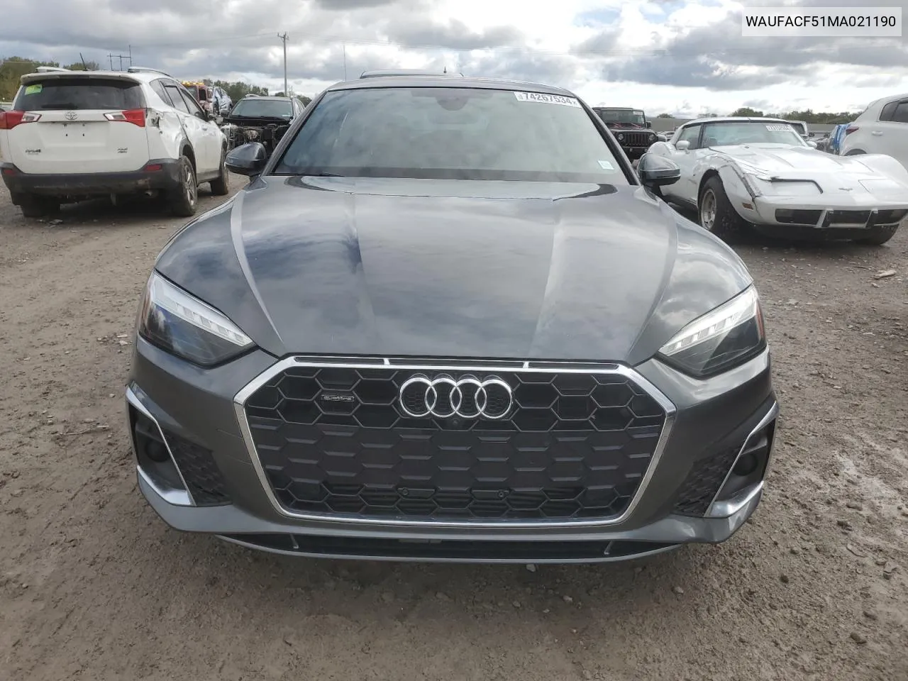 2021 Audi A5 Premium Plus 45 VIN: WAUFACF51MA021190 Lot: 74267534