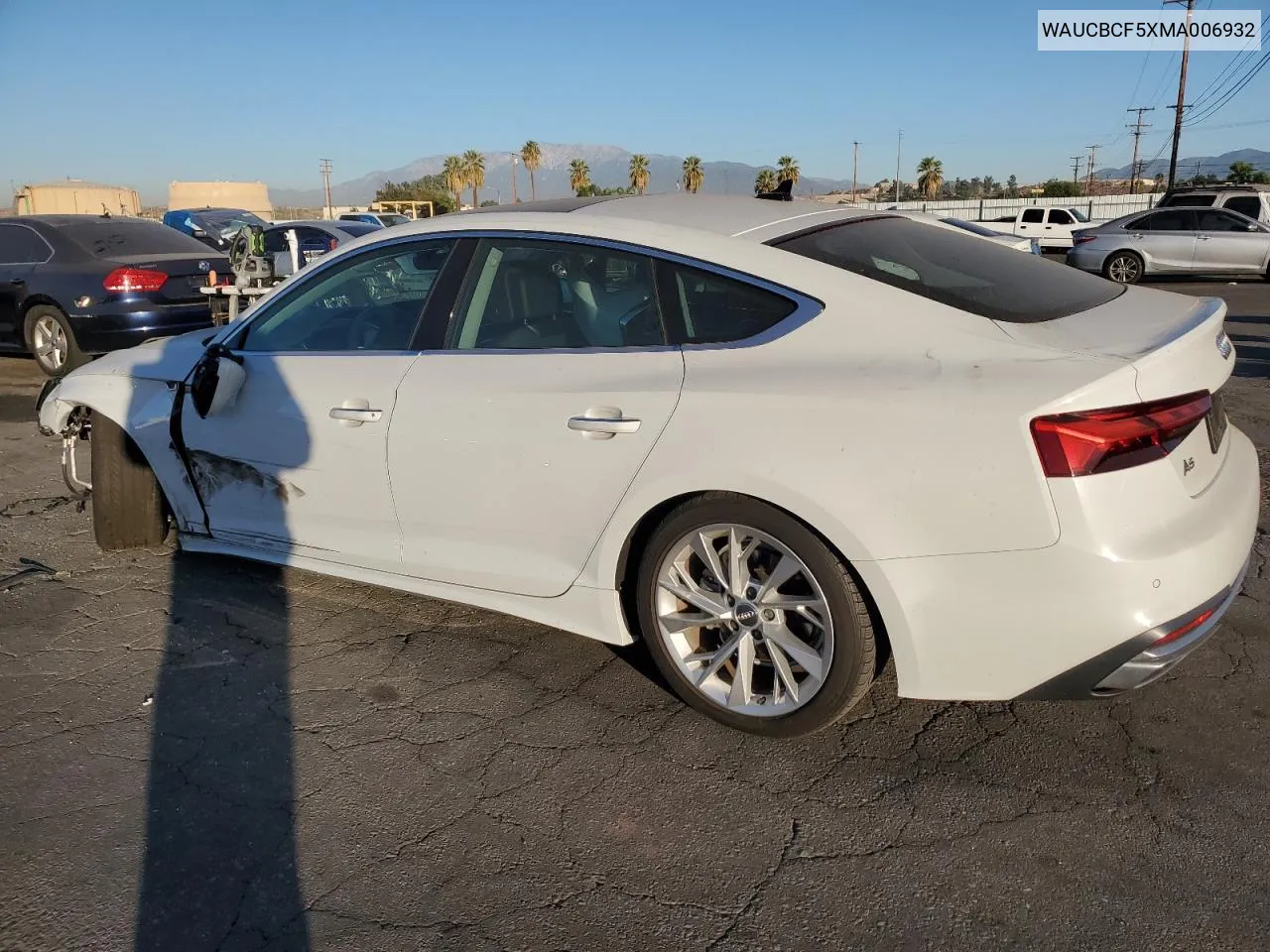 2021 Audi A5 Premium Plus 40 VIN: WAUCBCF5XMA006932 Lot: 77626954