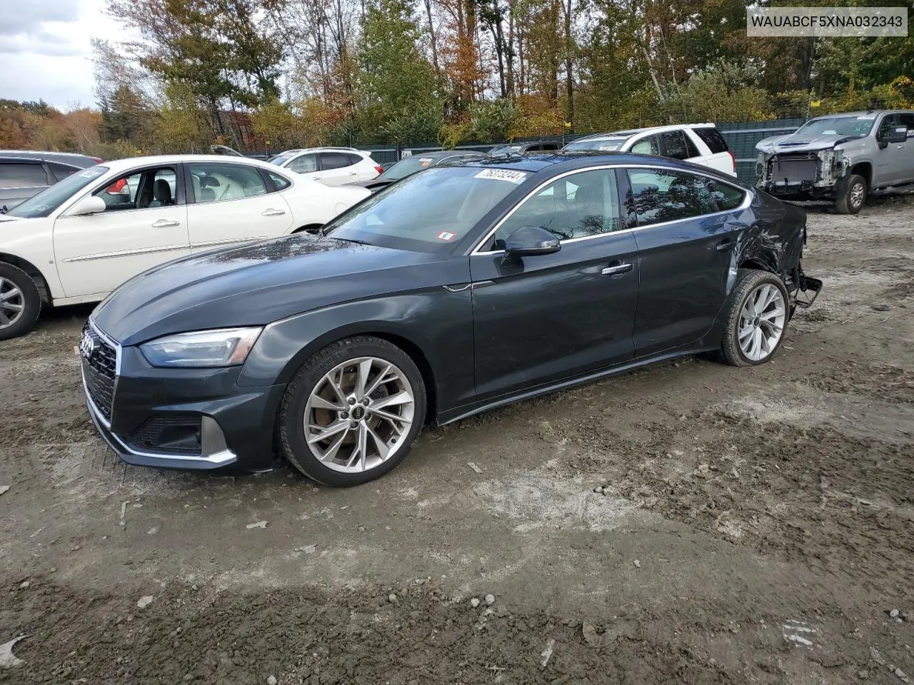 2022 Audi A5 Premium 40 VIN: WAUABCF5XNA032343 Lot: 76373244