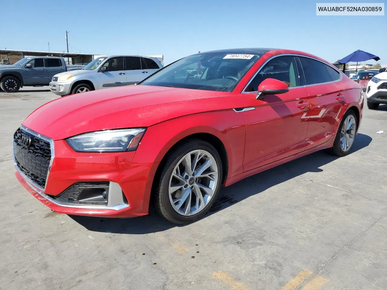 2022 Audi A5 Premium 40 VIN: WAUABCF52NA030859 Lot: 78047754