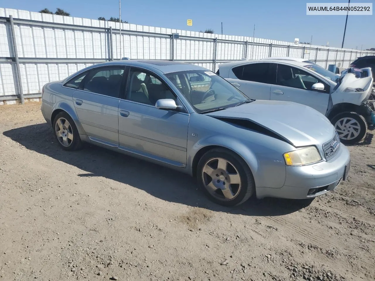 2004 Audi A6 4.2 Quattro VIN: WAUML64B44N052292 Lot: 73889304