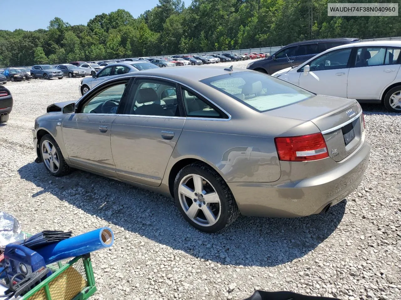 2008 Audi A6 3.2 Quattro VIN: WAUDH74F38N040960 Lot: 68847284