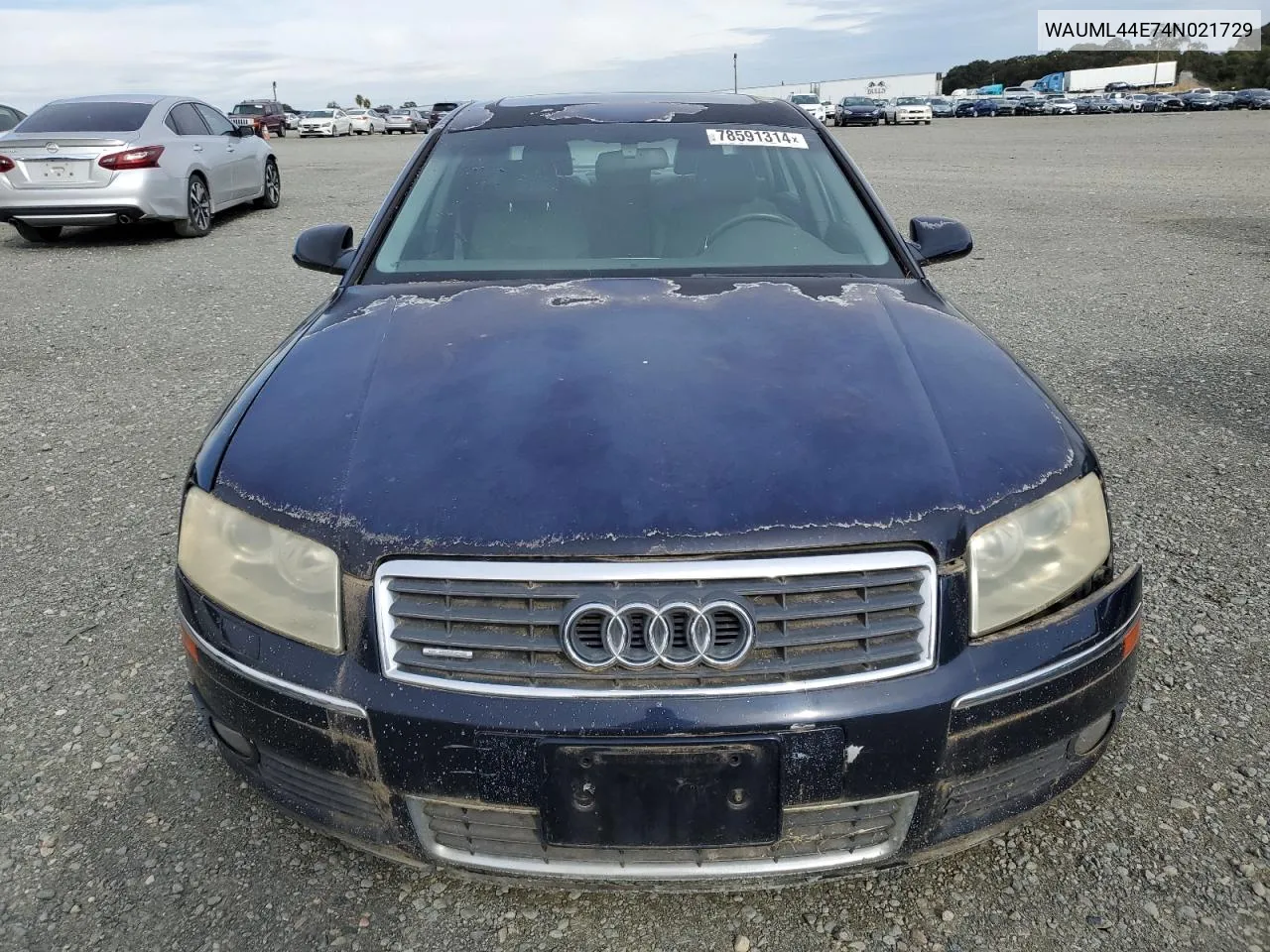 2004 Audi A8 L Quattro VIN: WAUML44E74N021729 Lot: 78591314