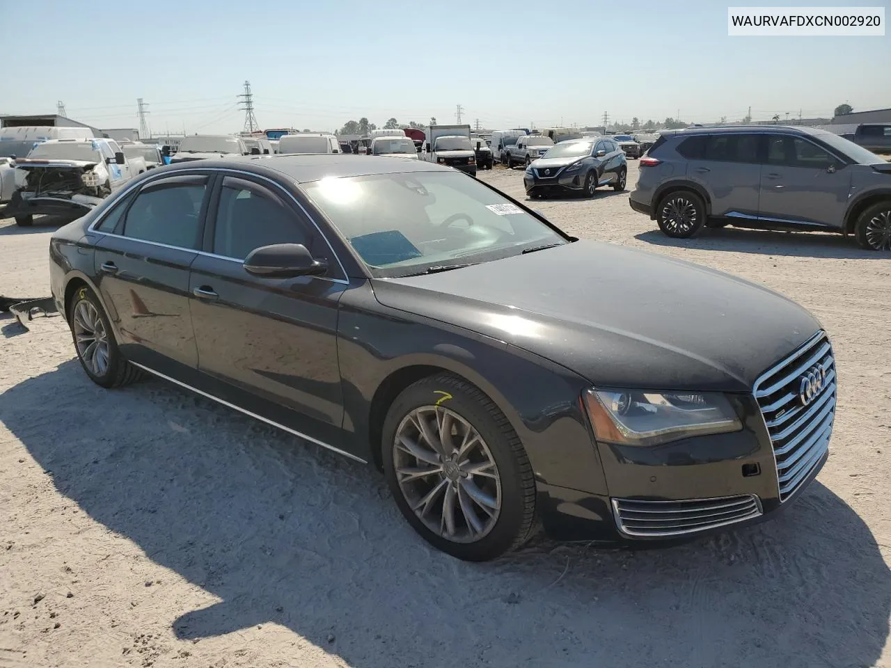 2012 Audi A8 L Quattro VIN: WAURVAFDXCN002920 Lot: 74037134