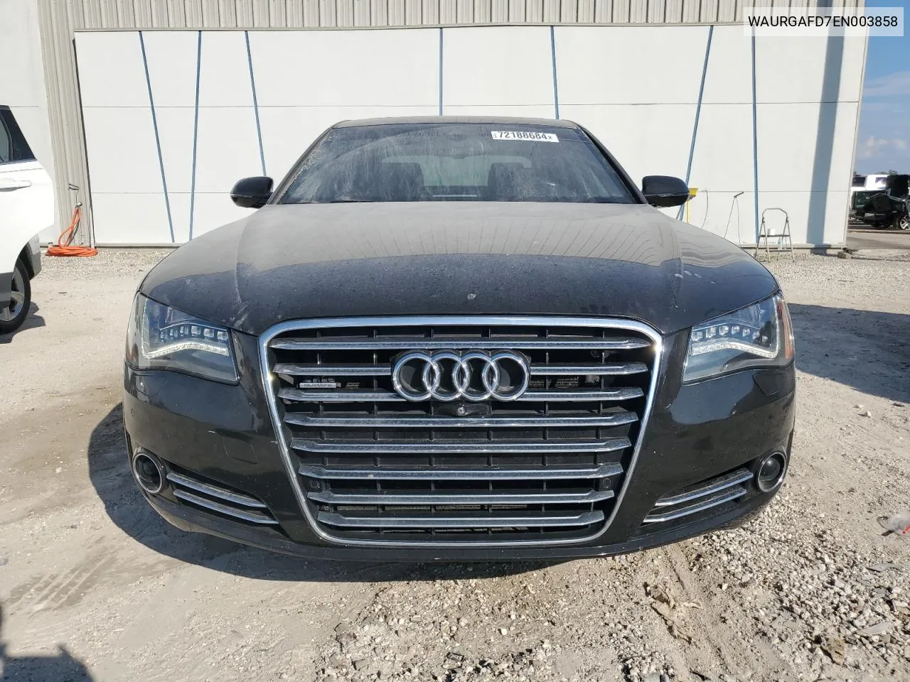 2014 Audi A8 L Quattro VIN: WAURGAFD7EN003858 Lot: 72188684