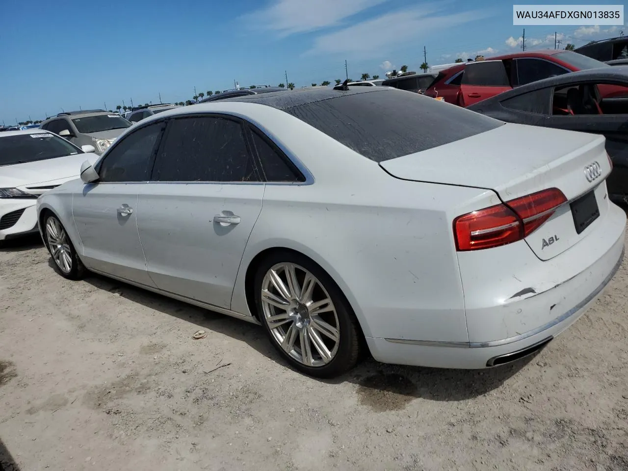 2016 Audi A8 L Quattro VIN: WAU34AFDXGN013835 Lot: 74890144