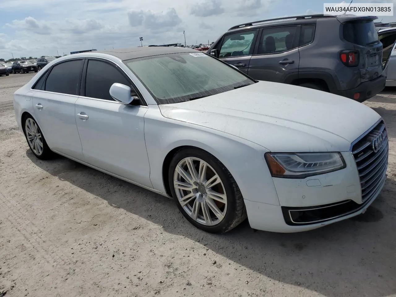 2016 Audi A8 L Quattro VIN: WAU34AFDXGN013835 Lot: 74890144