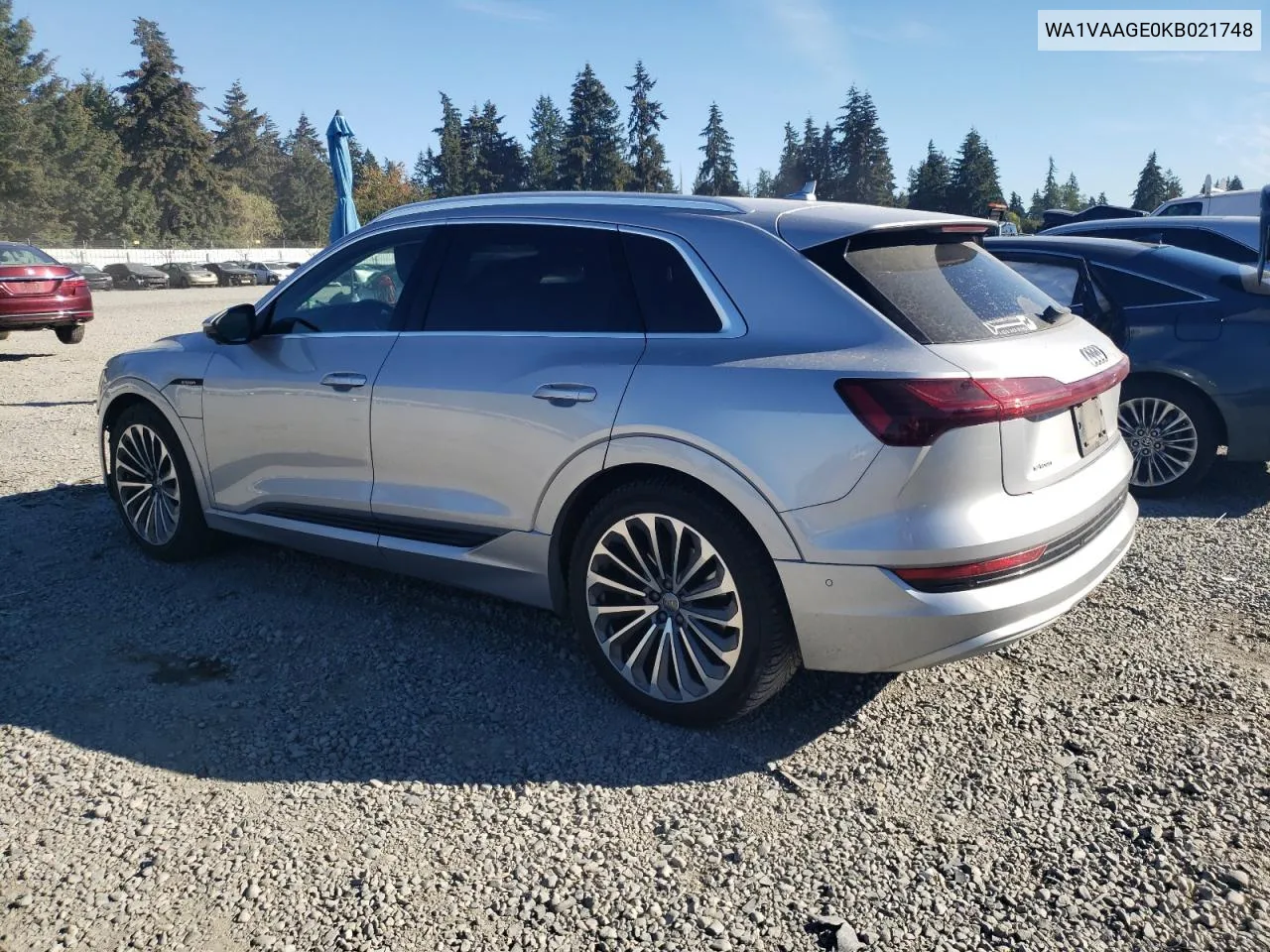 2019 Audi E-Tron Prestige VIN: WA1VAAGE0KB021748 Lot: 72474024