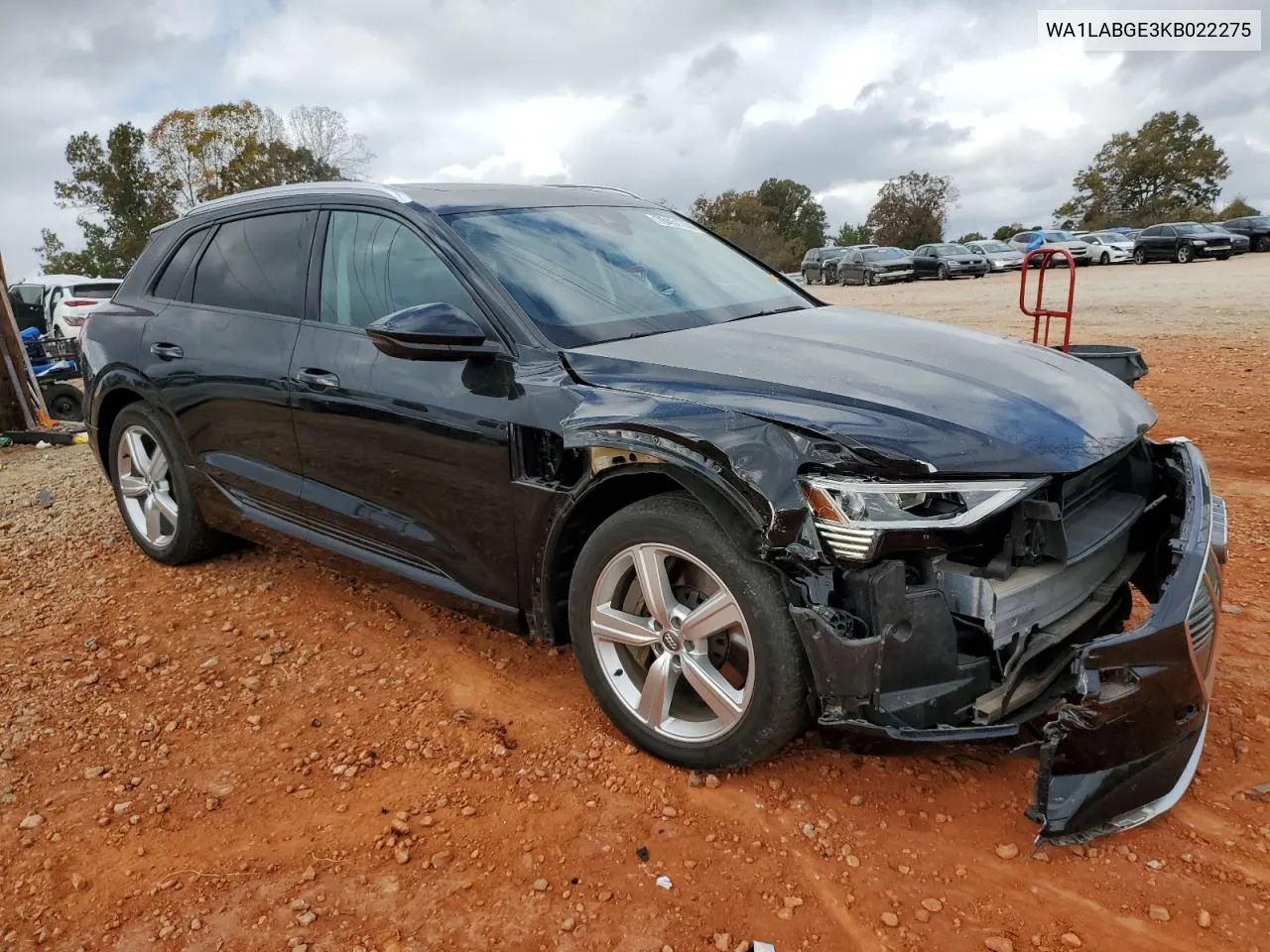 2019 Audi E-Tron Premium Plus VIN: WA1LABGE3KB022275 Lot: 78451744