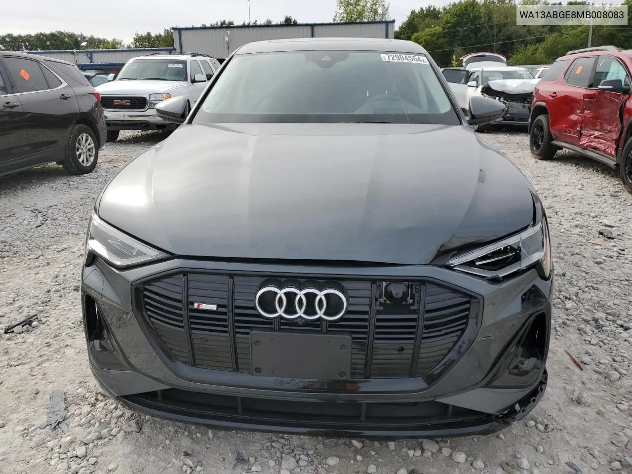 2021 Audi E-Tron Sportback Prestige VIN: WA13ABGE8MB008083 Lot: 72904564