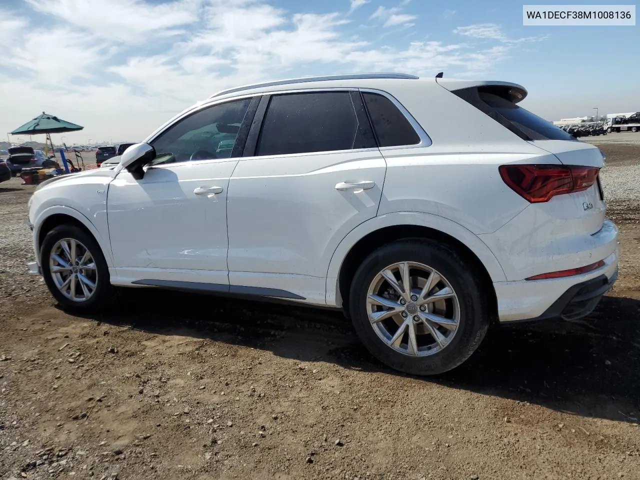 2021 Audi Q3 Premium S Line 45 VIN: WA1DECF38M1008136 Lot: 75091334