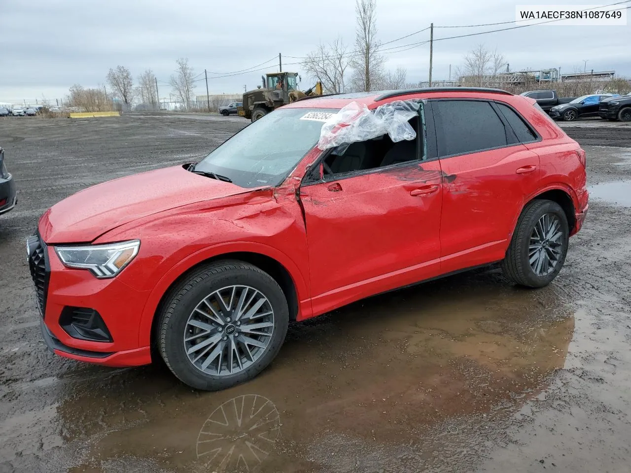 2022 Audi Q3 Komfort 45 VIN: WA1AECF38N1087649 Lot: 52862354