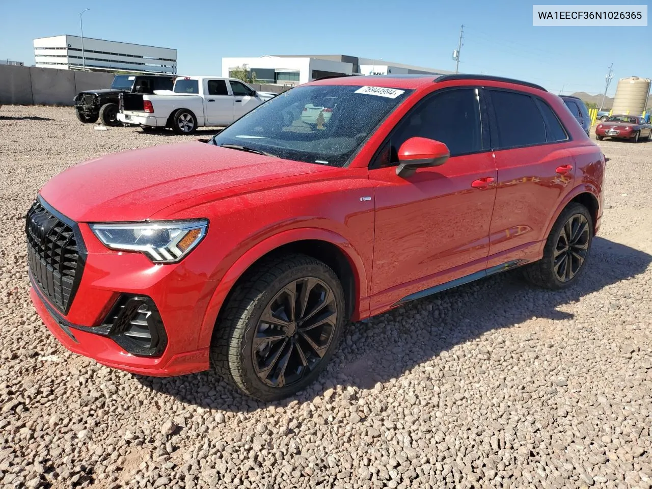 2022 Audi Q3 Premium Plus S Line 45 VIN: WA1EECF36N1026365 Lot: 78944994