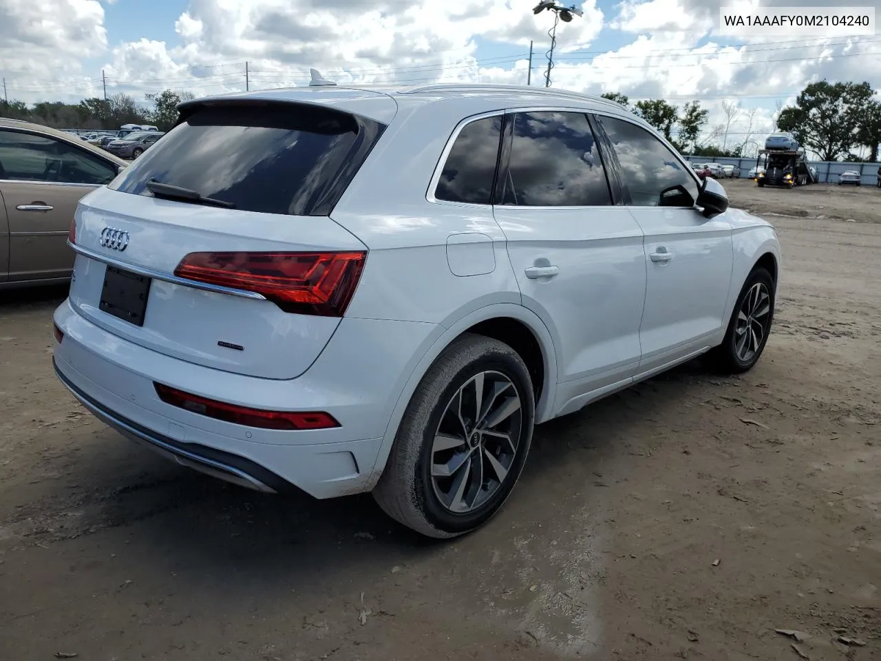 2021 Audi Q5 Premium VIN: WA1AAAFY0M2104240 Lot: 74657094