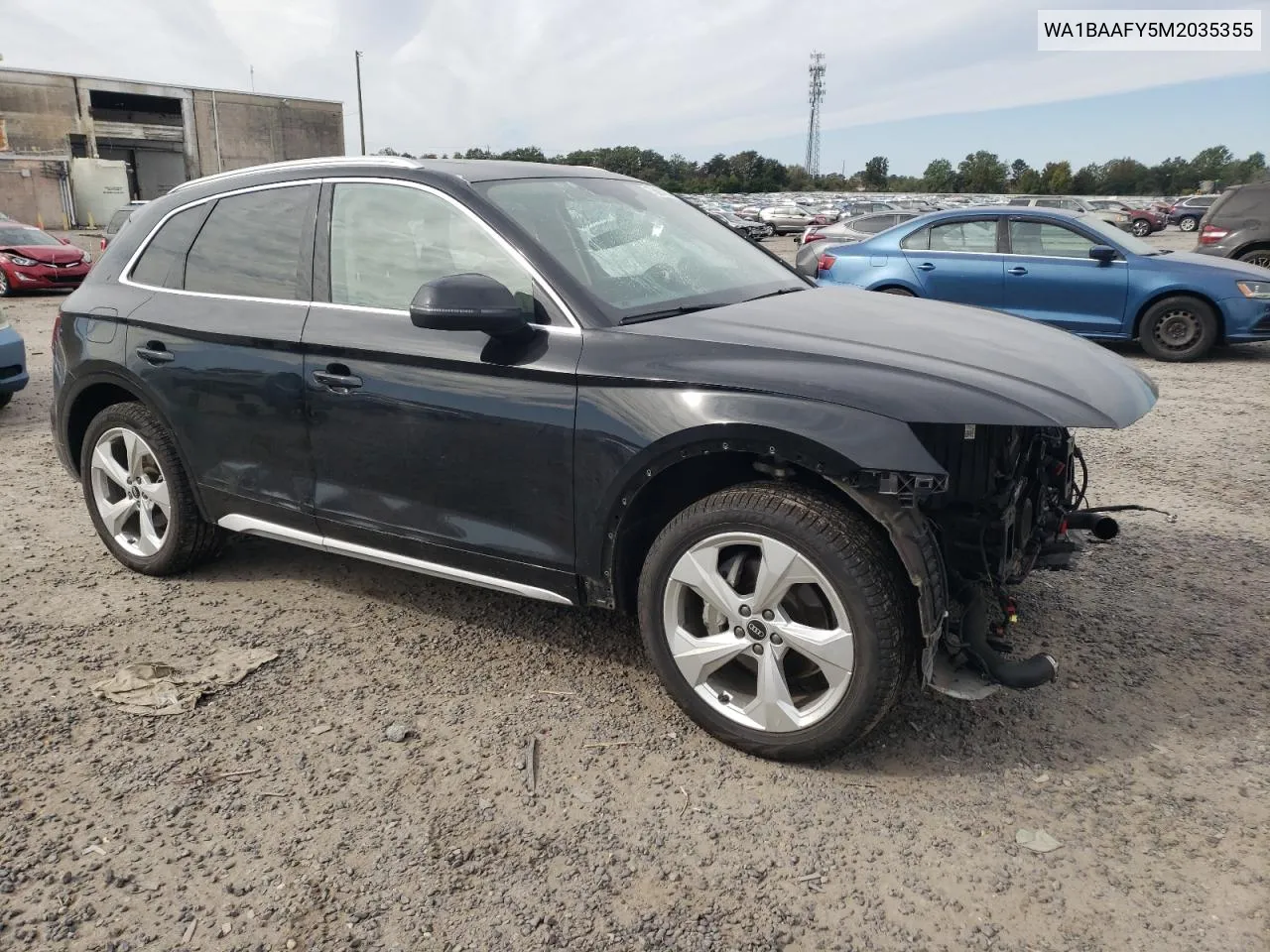 2021 Audi Q5 Premium Plus VIN: WA1BAAFY5M2035355 Lot: 75697334