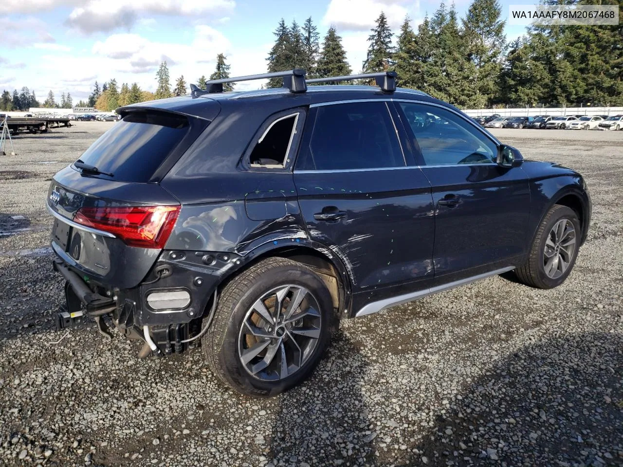 2021 Audi Q5 Premium VIN: WA1AAAFY8M2067468 Lot: 77480554