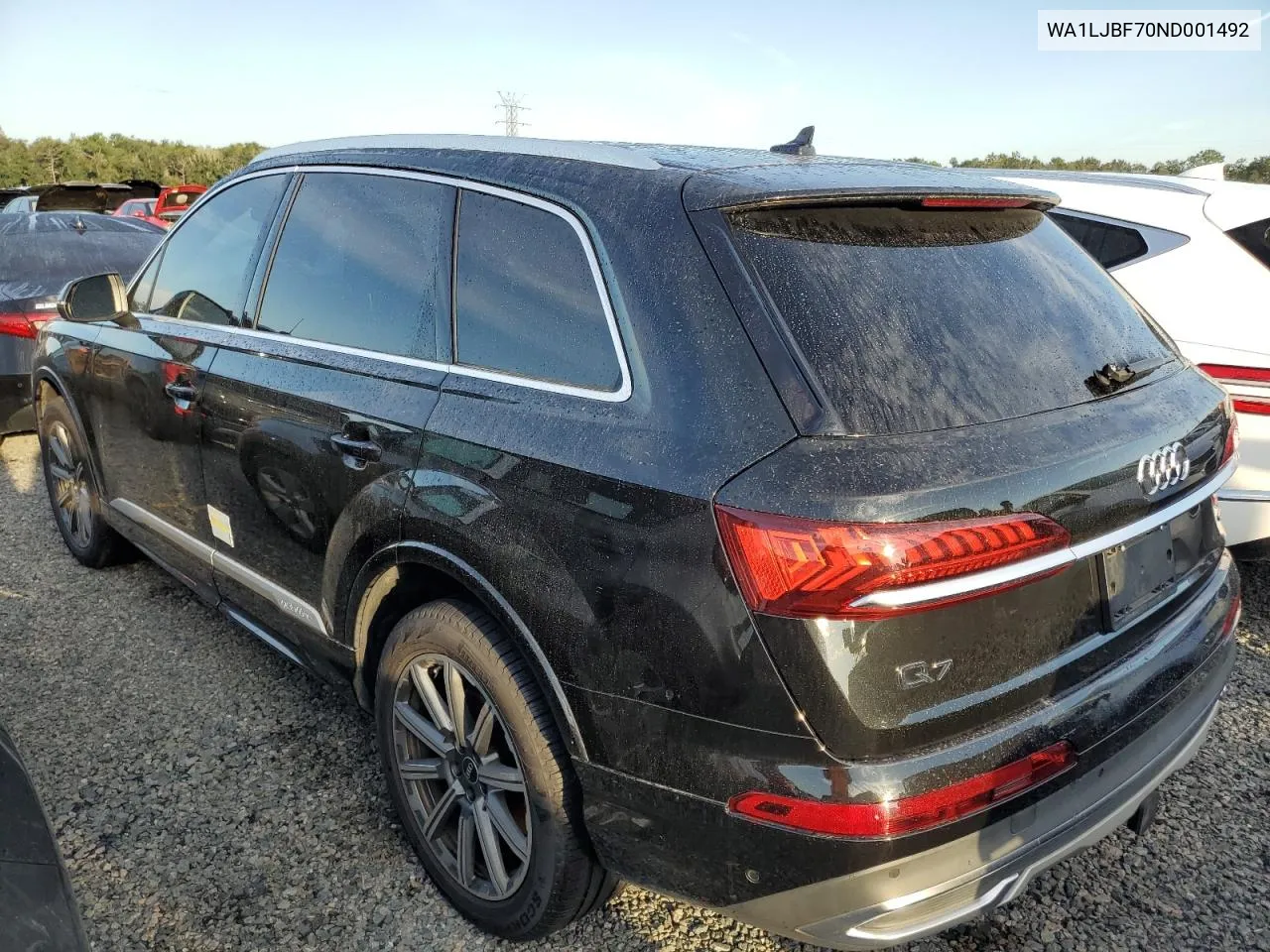 2022 Audi Q7 Premium Plus VIN: WA1LJBF70ND001492 Lot: 73865444