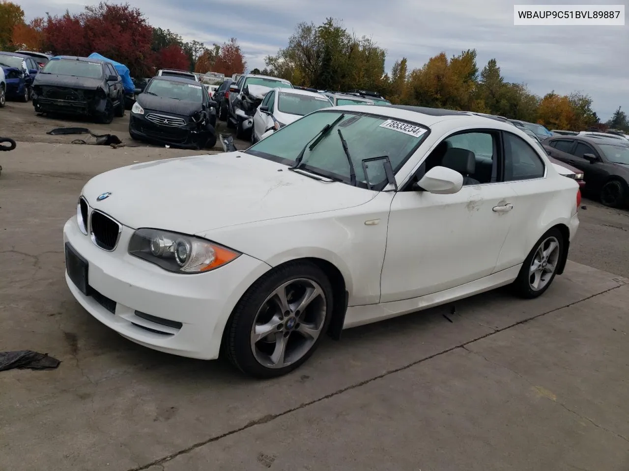 2011 BMW 128 I VIN: WBAUP9C51BVL89887 Lot: 78533234