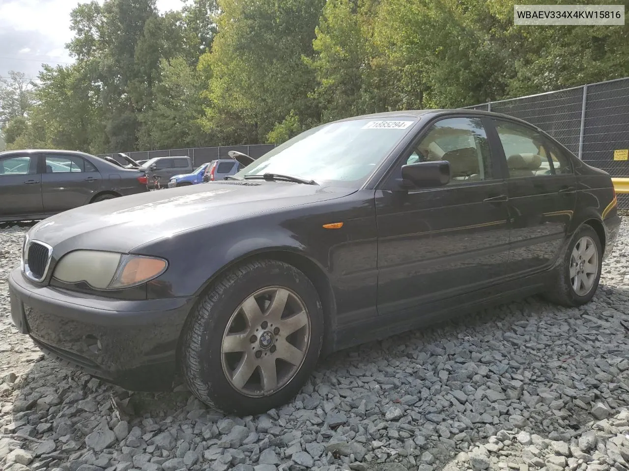 2004 BMW 325 I VIN: WBAEV334X4KW15816 Lot: 71885294