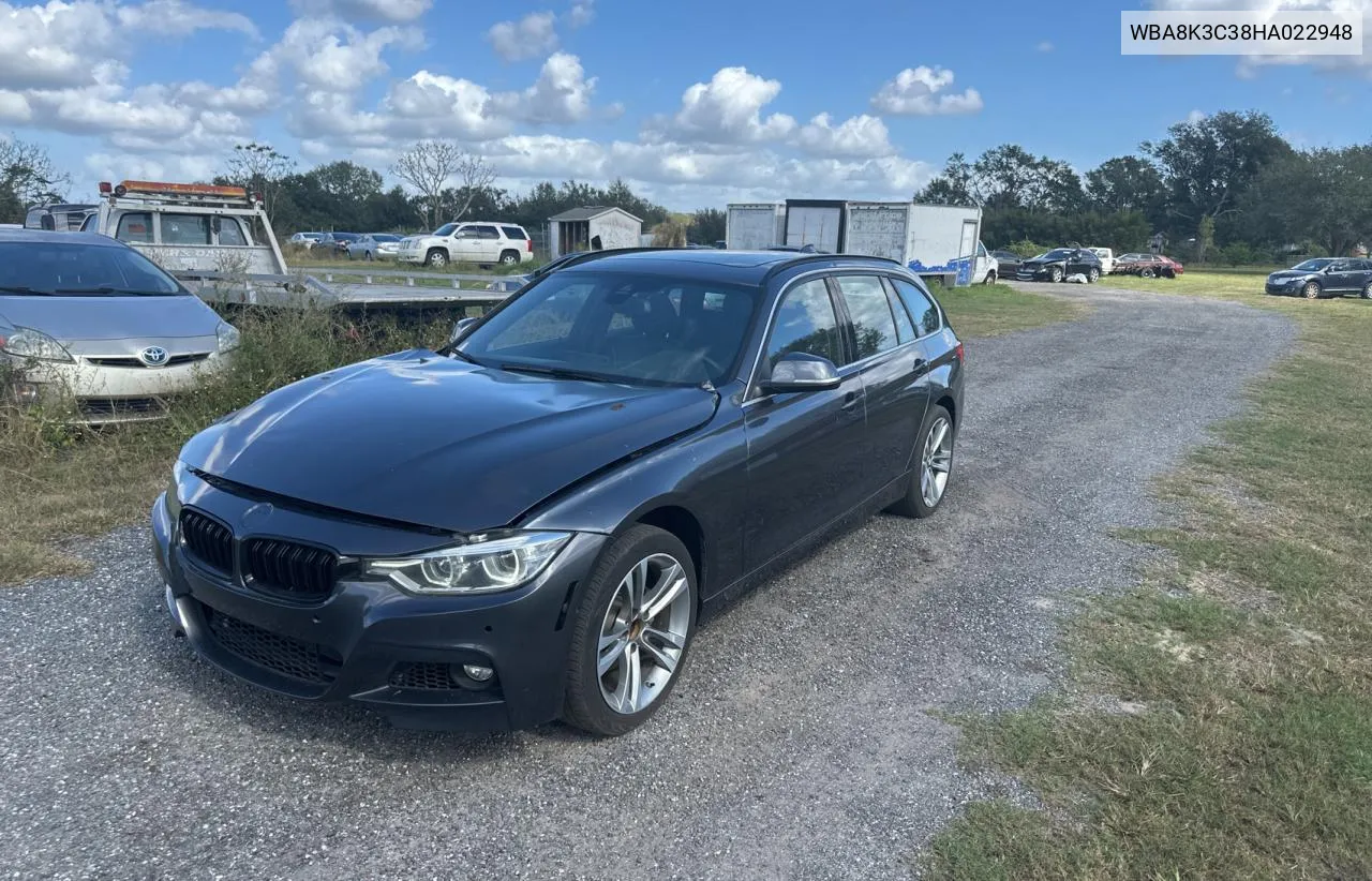 2017 BMW 330 Xi VIN: WBA8K3C38HA022948 Lot: 80992084