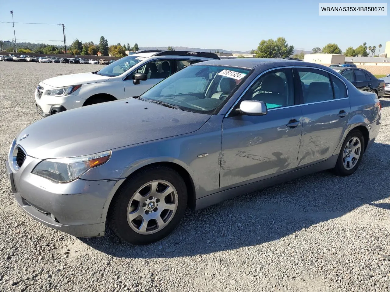 2004 BMW 525 I VIN: WBANA535X4B850670 Lot: 72611324