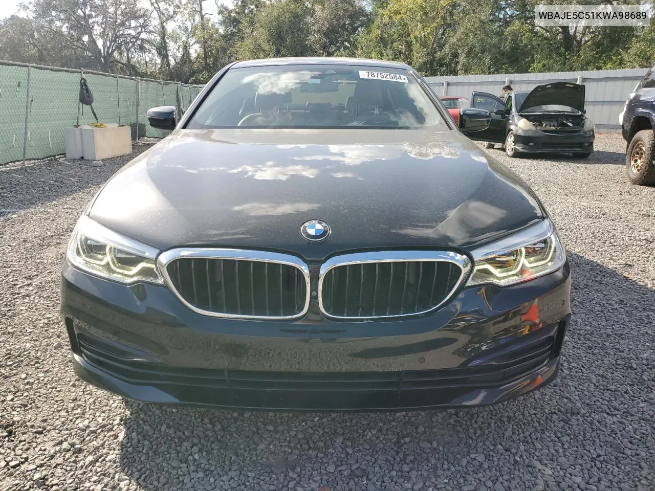 2019 BMW 540 I VIN: WBAJE5C51KWA98689 Lot: 78752584