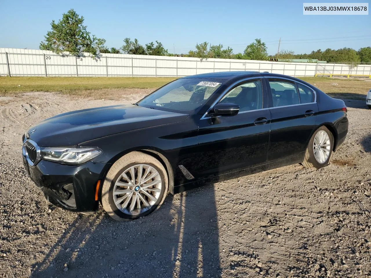 2021 BMW 530 Xi VIN: WBA13BJ03MWX18678 Lot: 73687054